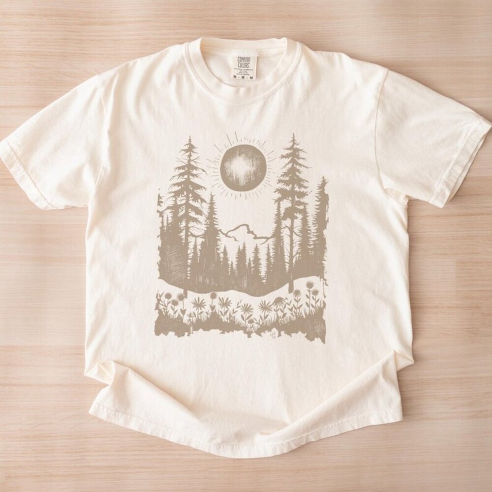 Forest Mountain Landscape Graphic Shirt Nature Hiking Tshirt Outdoor - Picture 5 of 8